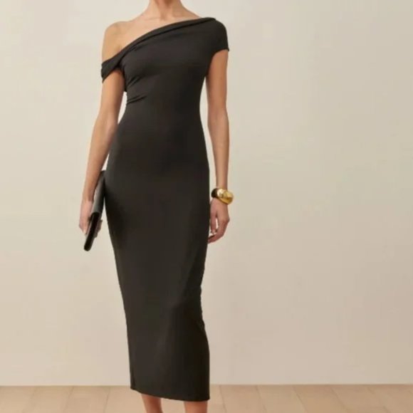 NEW  Reformation Jamen Off Shoulder Knit Midi Dress in Black Size M #1412 - Picture 2 of 11